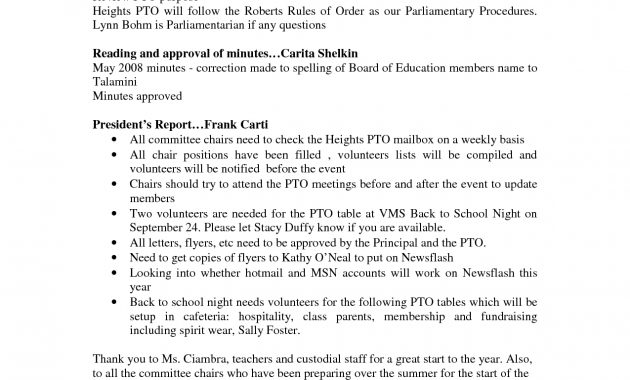 Pto Meeting Minutes Template Debandje inside measurements 1275 X 1650