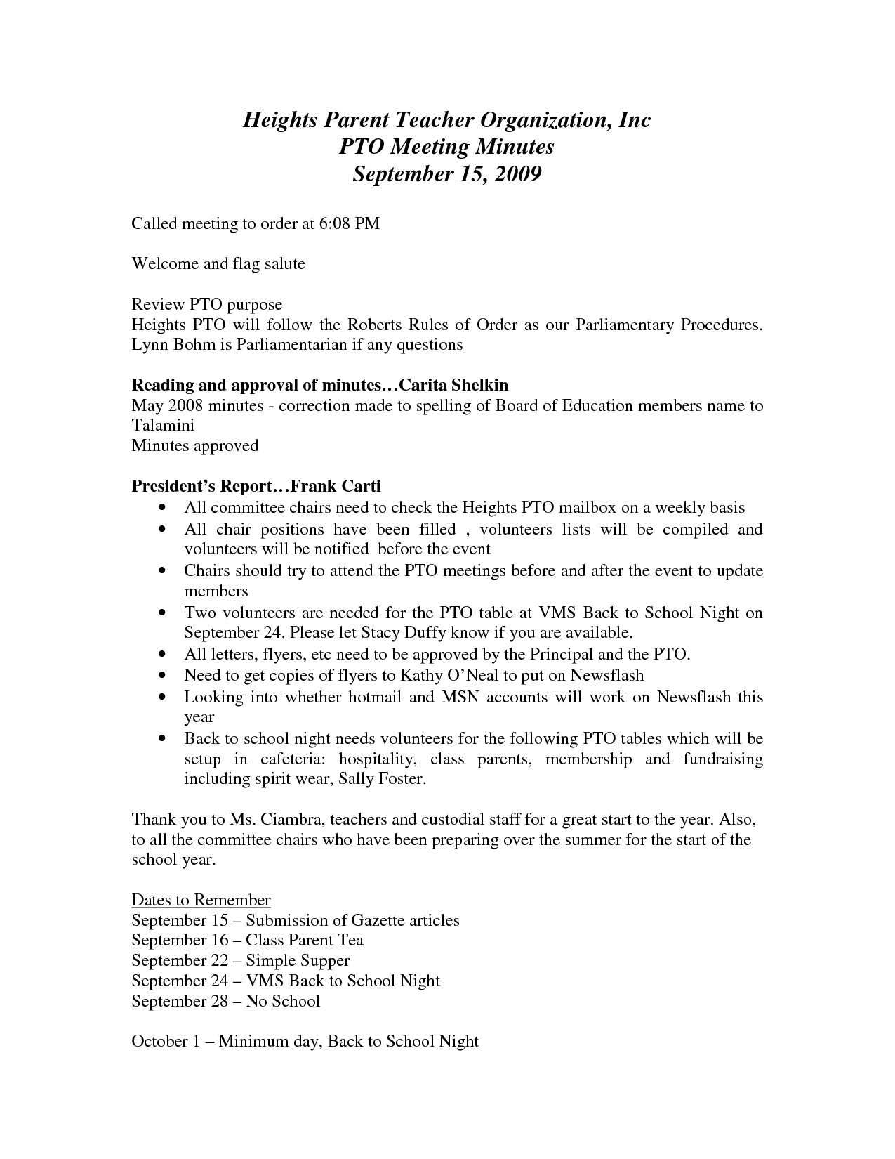 Pto Meeting Minutes Template Debandje inside measurements 1275 X 1650