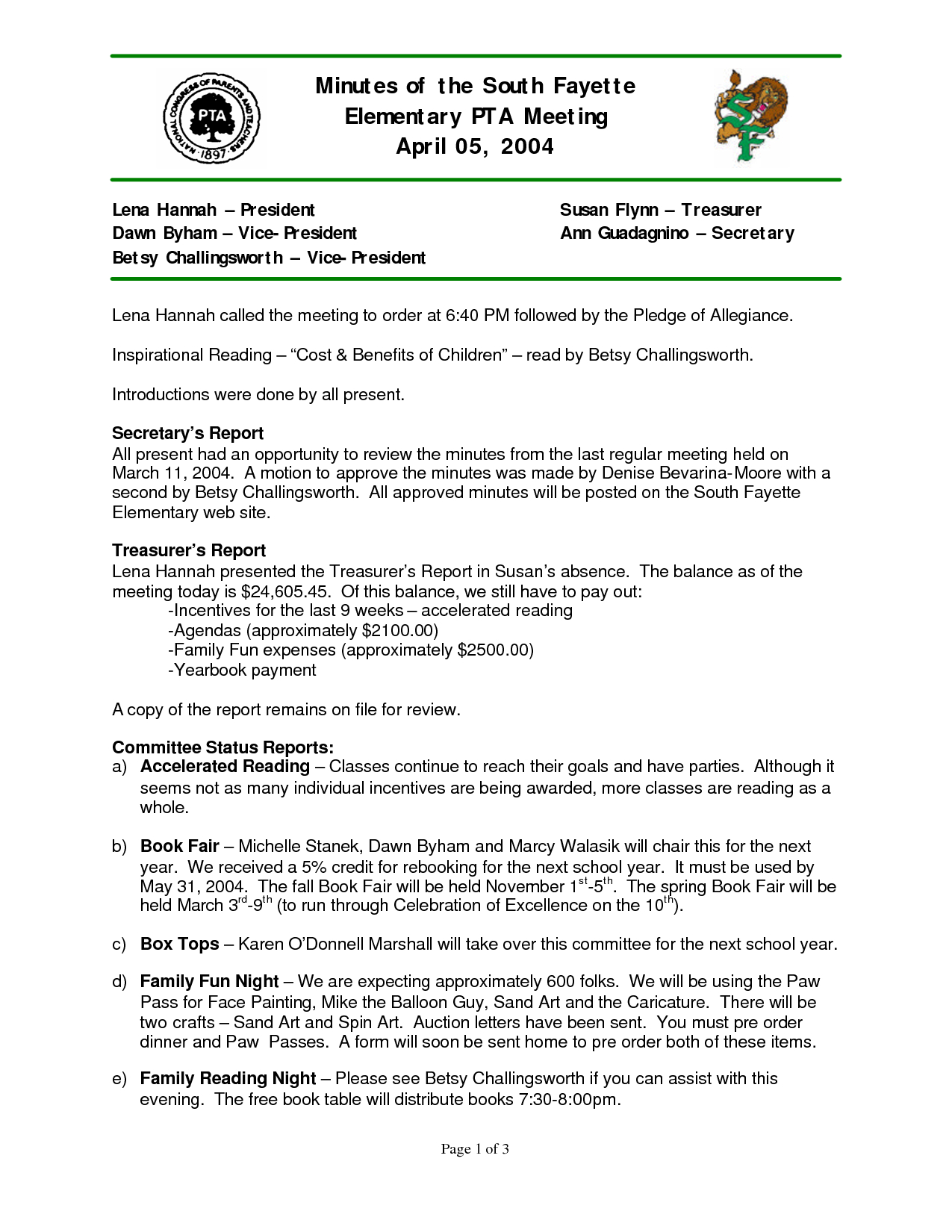 Pto Minutes Template Secretary Meeting Minutes Samples in measurements 1275 X 1650