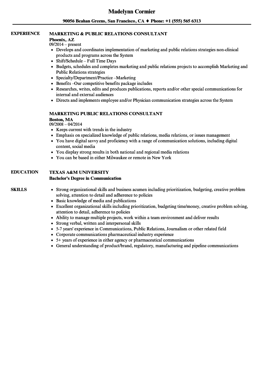 Public Relations Consultant Resume Samples Velvet Jobs regarding size 860 X 1240