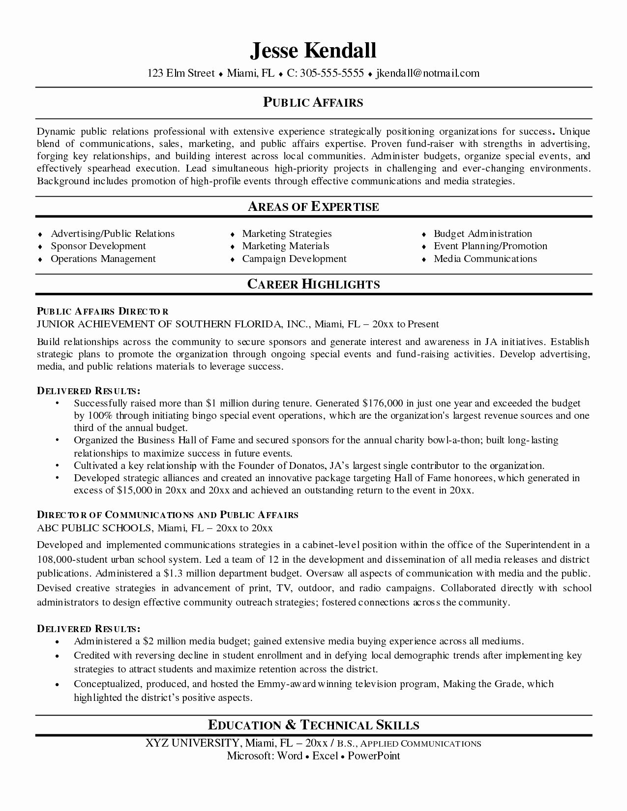 Public Relations Resume Example Best Of Public Affairs inside size 1275 X 1650