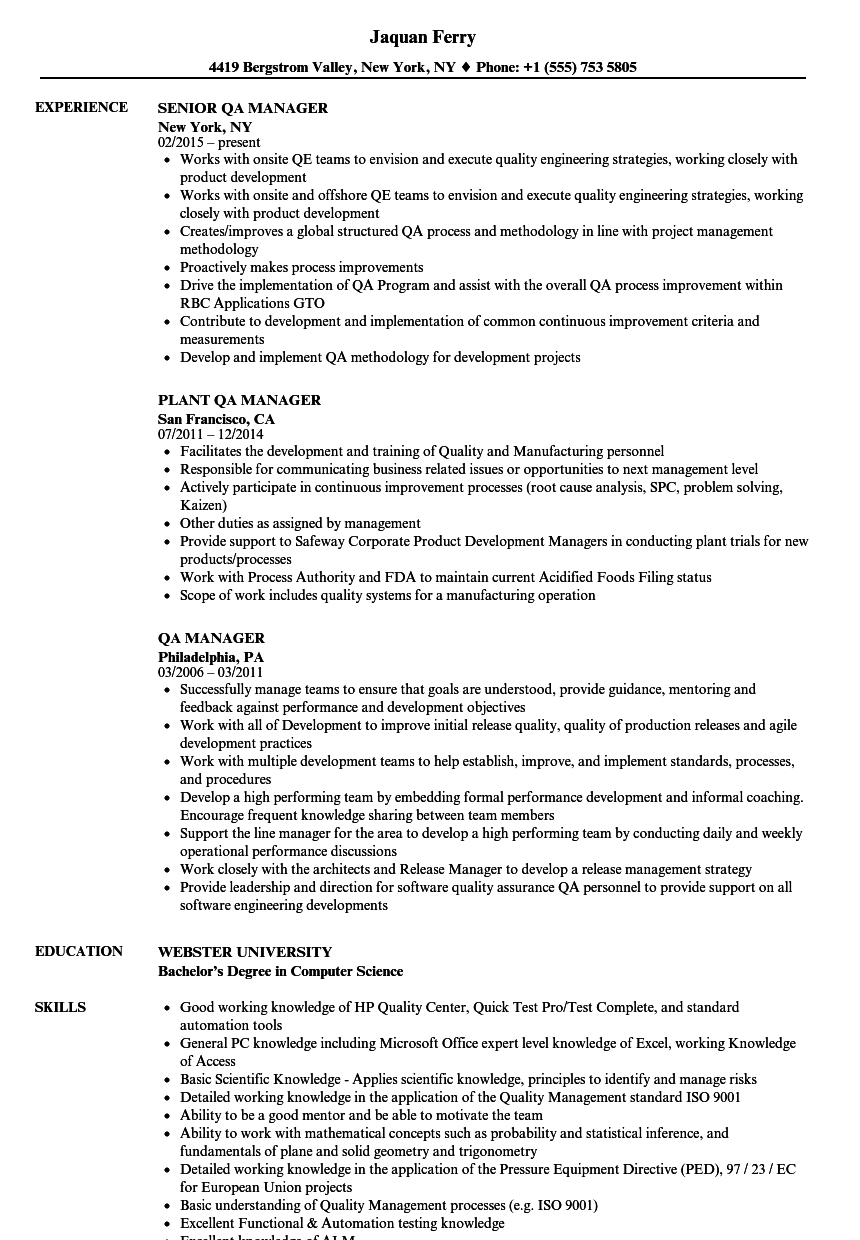 Qa Manager Resume Samples Velvet Jobs pertaining to dimensions 860 X 1240