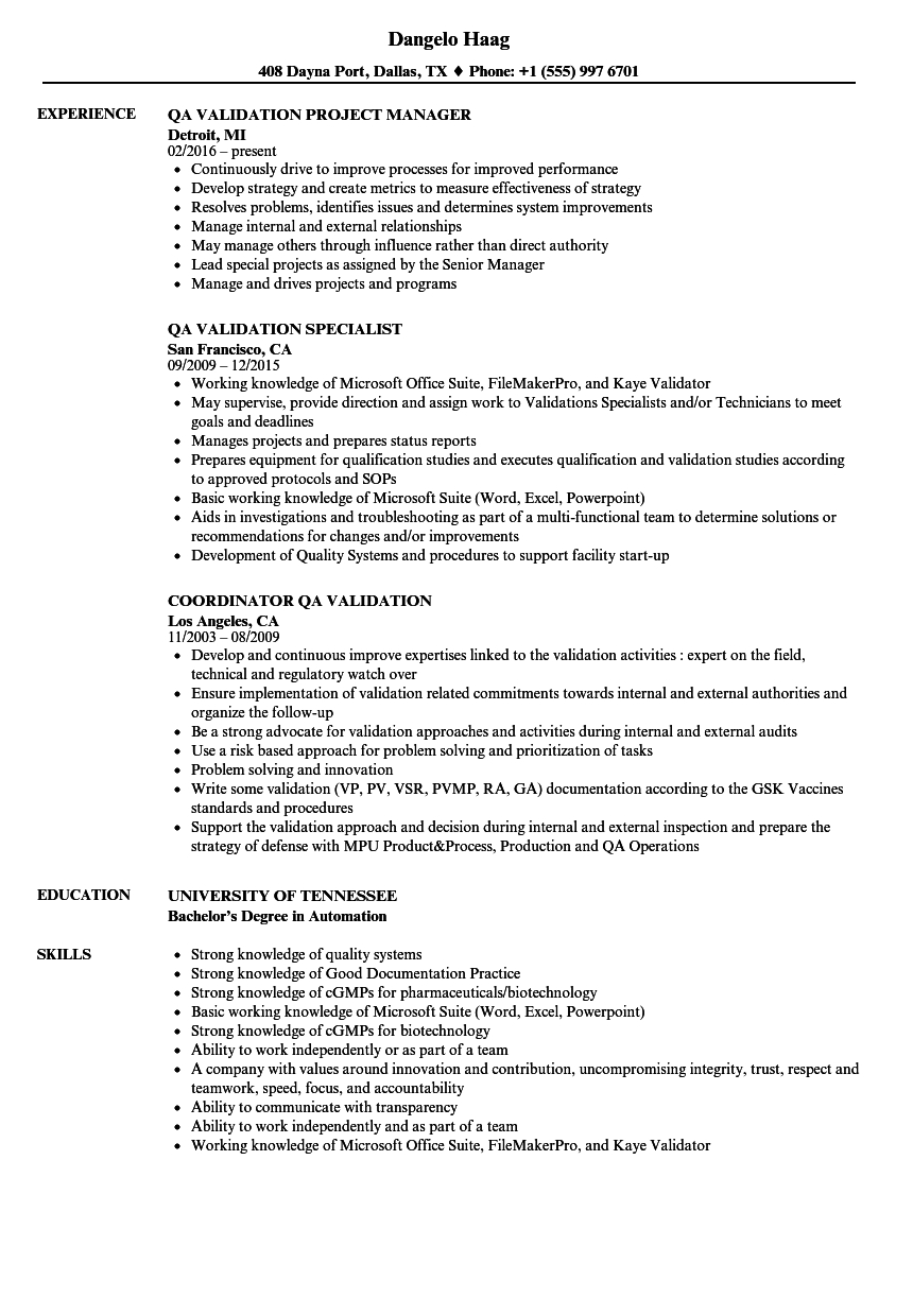 Qa Validation Resume Samples Velvet Jobs with regard to measurements 860 X 1240