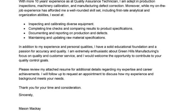 Quality Assurance Technician Cover Letter Tips To Write in measurements 800 X 1035