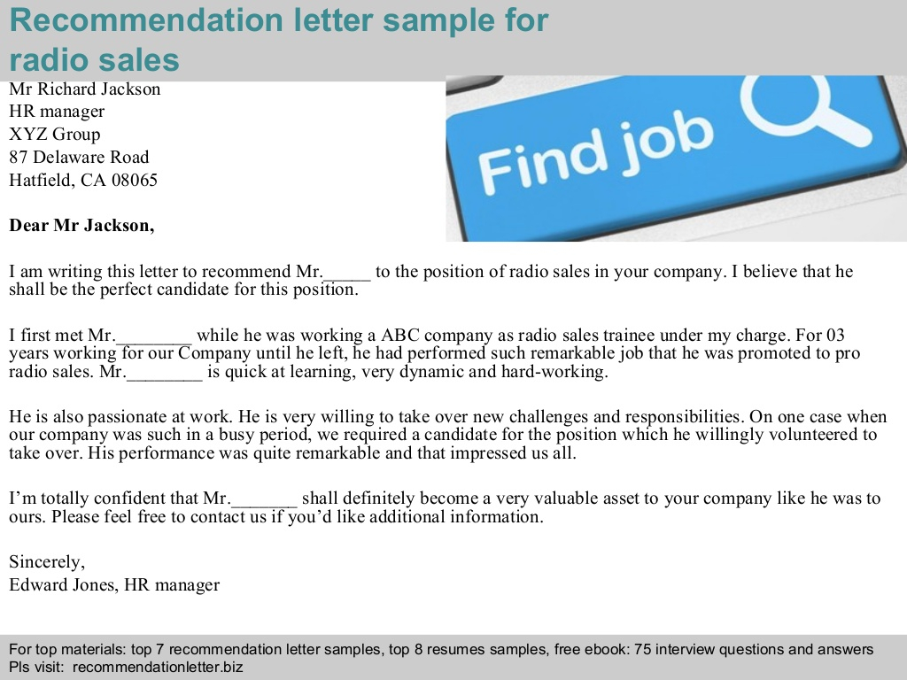 Radio Sales Recommendation Letter for measurements 1024 X 768