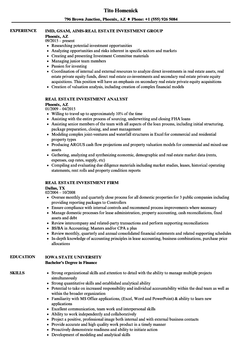 Real Estate Investment Resume Samples Velvet Jobs for proportions 860 X 1240