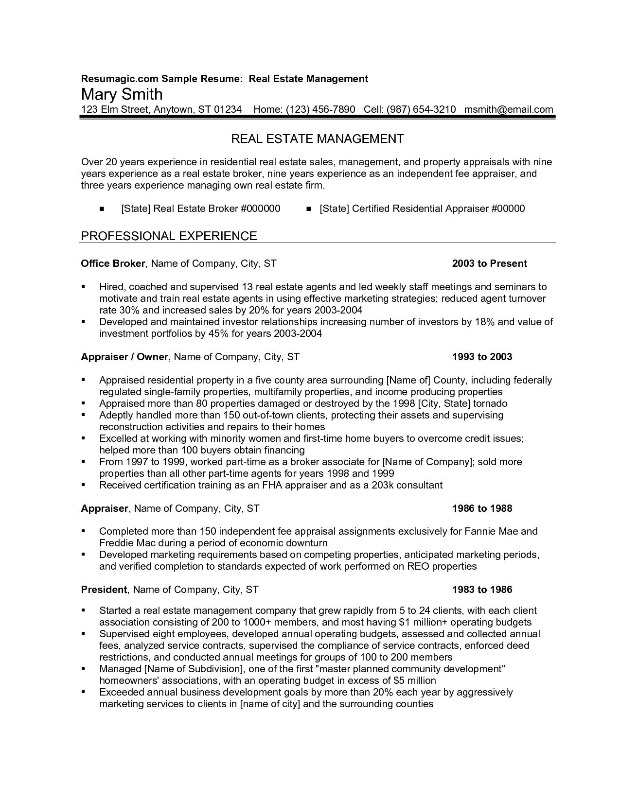 Real Estate Resume Sample Real Estat regarding size 1275 X 1650