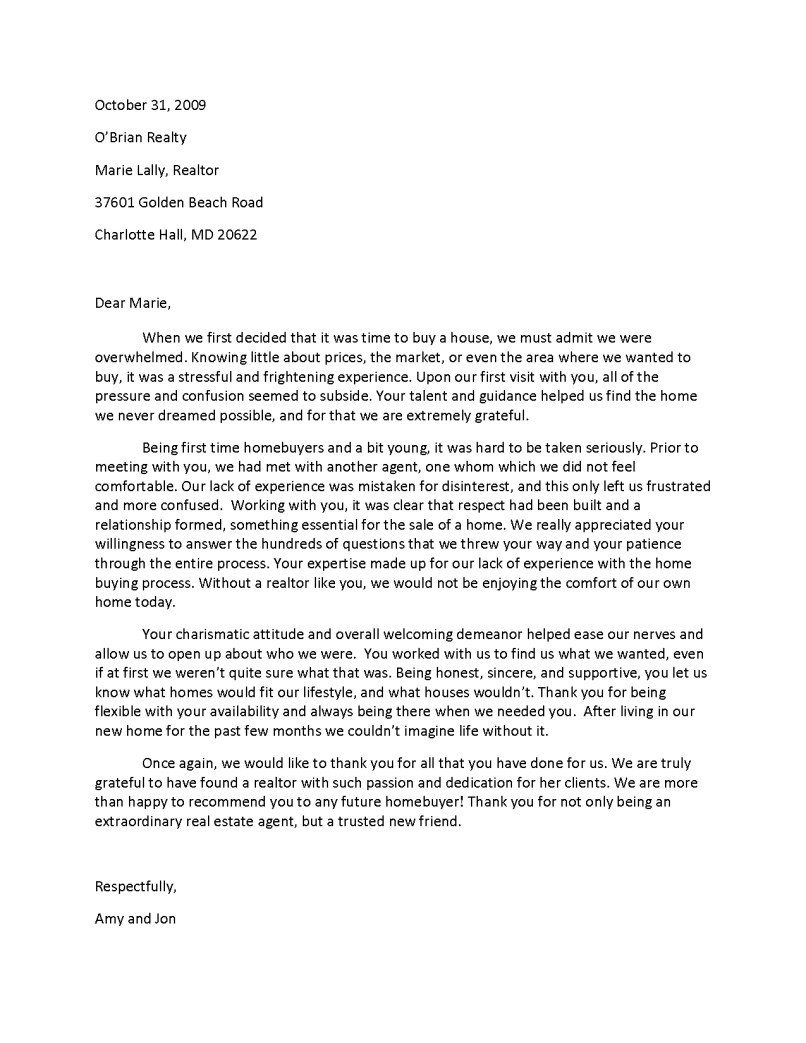 Realtor Recommendation Letter Dares inside size 806 X 1043