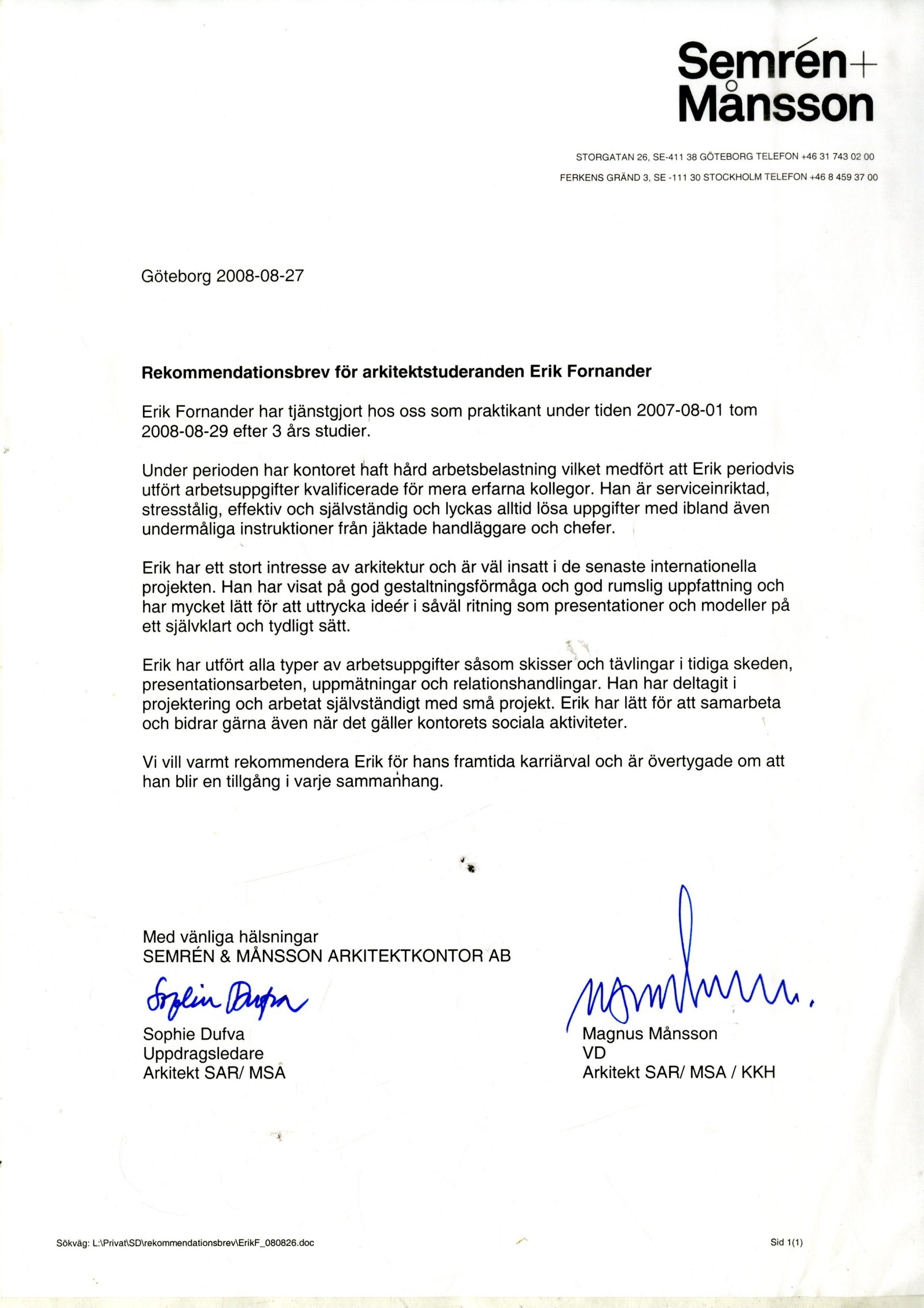 Recommendation Letter Erikfornander with regard to dimensions 2481 X 3509