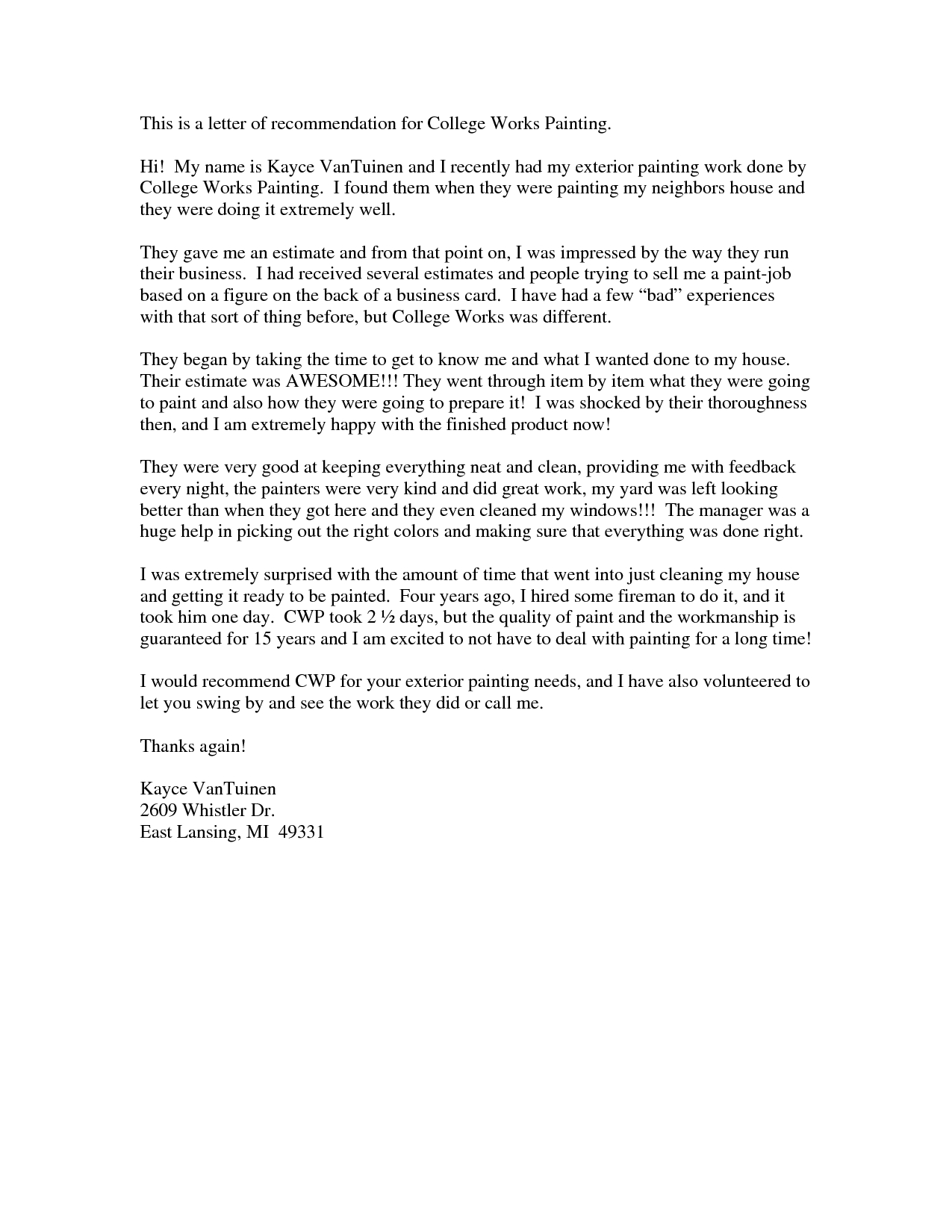 Recommendation Letter Examples For College Templates Free in size 1275 X 1650