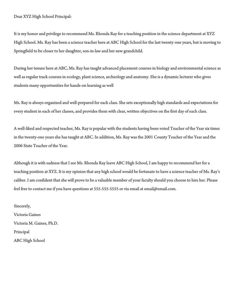 Recommendation Letter For A Teacher 32 Sample Letters for dimensions 800 X 1035