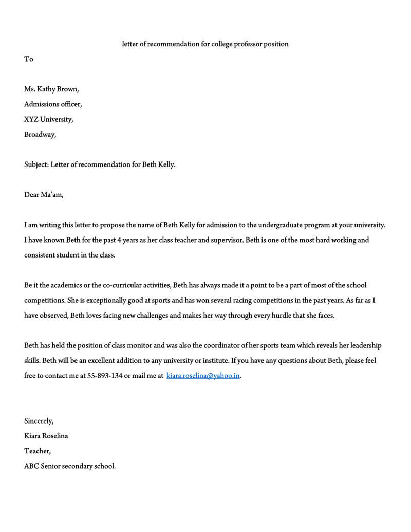 Recommendation Letter For A Teacher 32 Sample Letters for measurements 800 X 1035