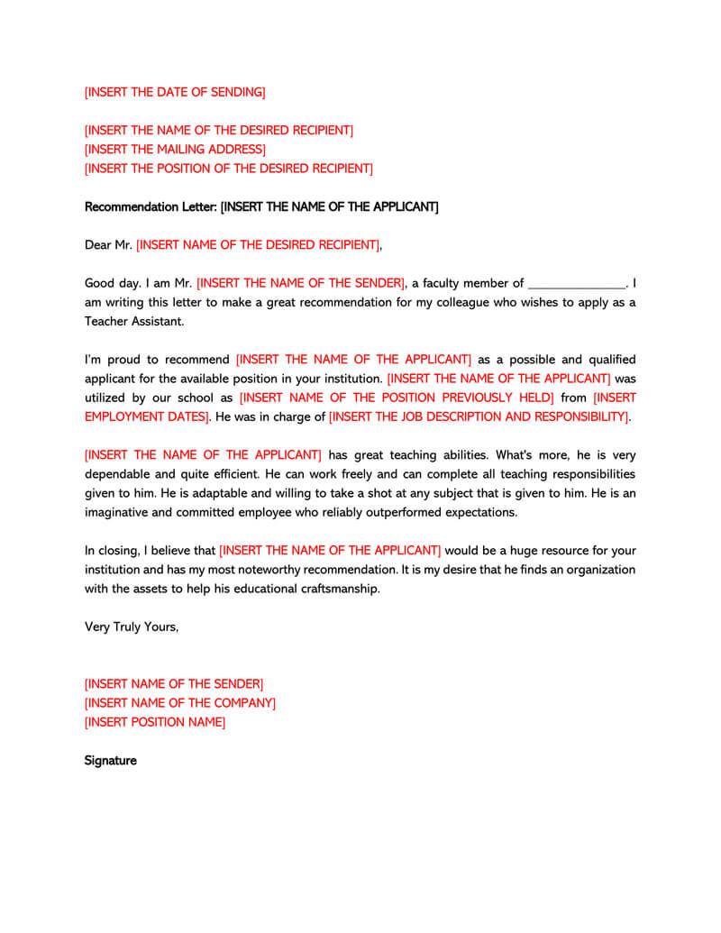 Recommendation Letter For A Teacher 32 Sample Letters for proportions 800 X 1035