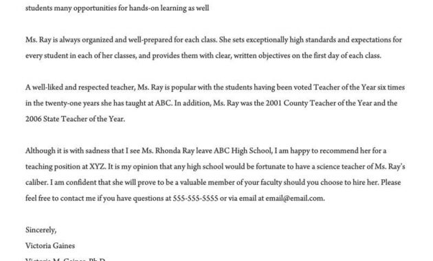 Recommendation Letter For A Teacher 32 Sample Letters for sizing 800 X 1035