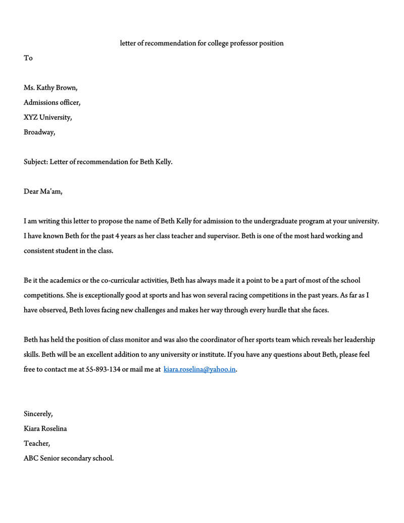 Recommendation Letter For A Teacher 32 Sample Letters in proportions 800 X 1035