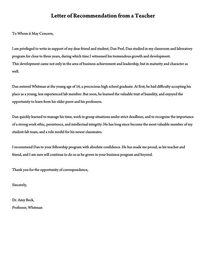 Recommendation Letter For A Teacher 32 Sample Letters in sizing 800 X 1035