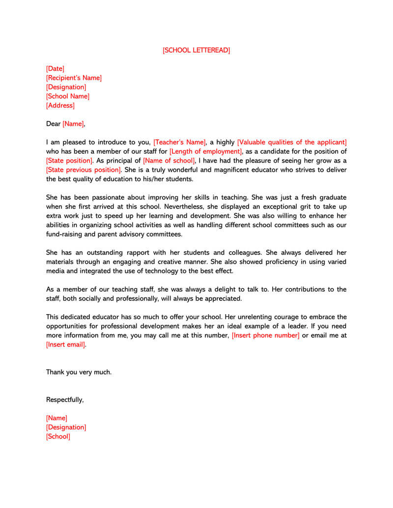 Recommendation Letter For A Teacher 32 Sample Letters inside measurements 800 X 1035