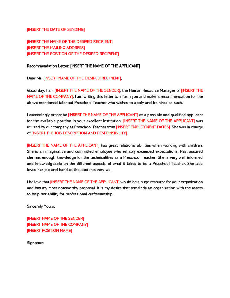 Recommendation Letter For A Teacher 32 Sample Letters inside measurements 800 X 1035