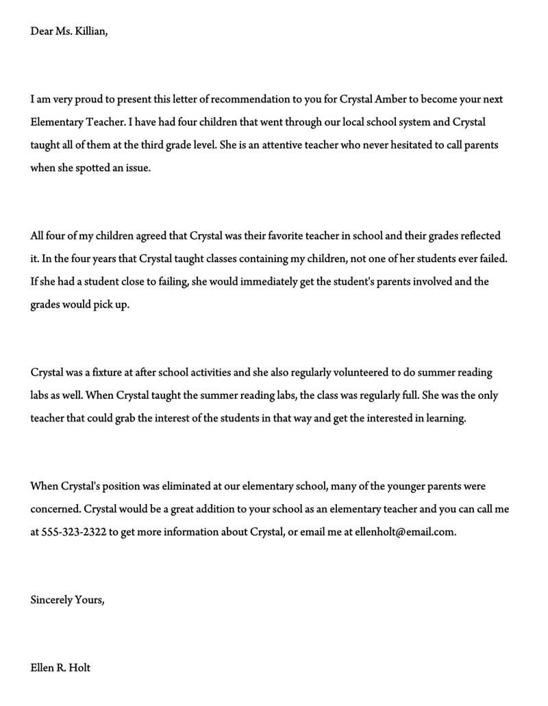 Recommendation Letter For A Teacher 32 Sample Letters inside size 800 X 1032