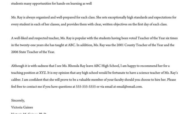 Recommendation Letter For A Teacher 32 Sample Letters intended for measurements 800 X 1035