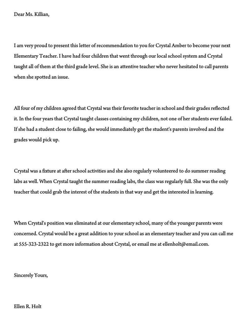 Recommendation Letter For A Teacher 32 Sample Letters intended for sizing 800 X 1032