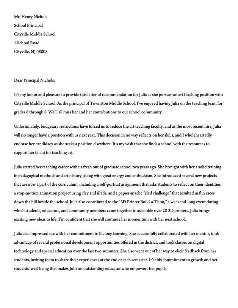 Recommendation Letter For A Teacher 32 Sample Letters regarding measurements 800 X 1035