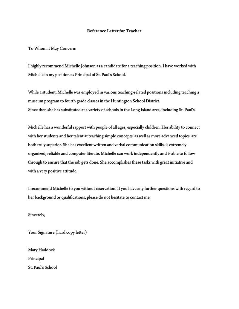 Recommendation Letter For A Teacher 32 Sample Letters throughout measurements 800 X 1035