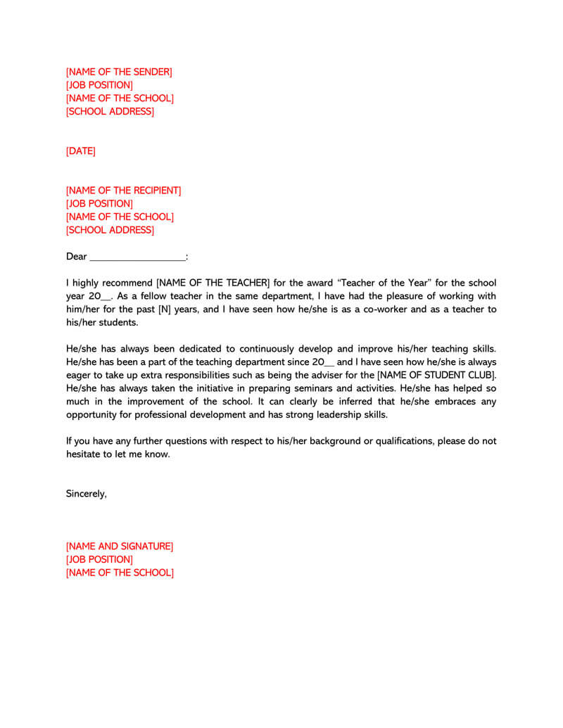 Recommendation Letter For A Teacher 32 Sample Letters throughout sizing 800 X 1035