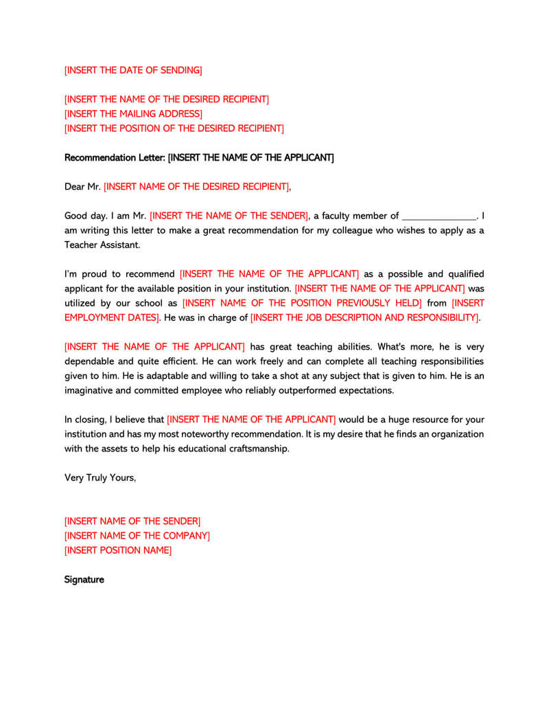 Recommendation Letter For A Teacher 32 Sample Letters with proportions 800 X 1035