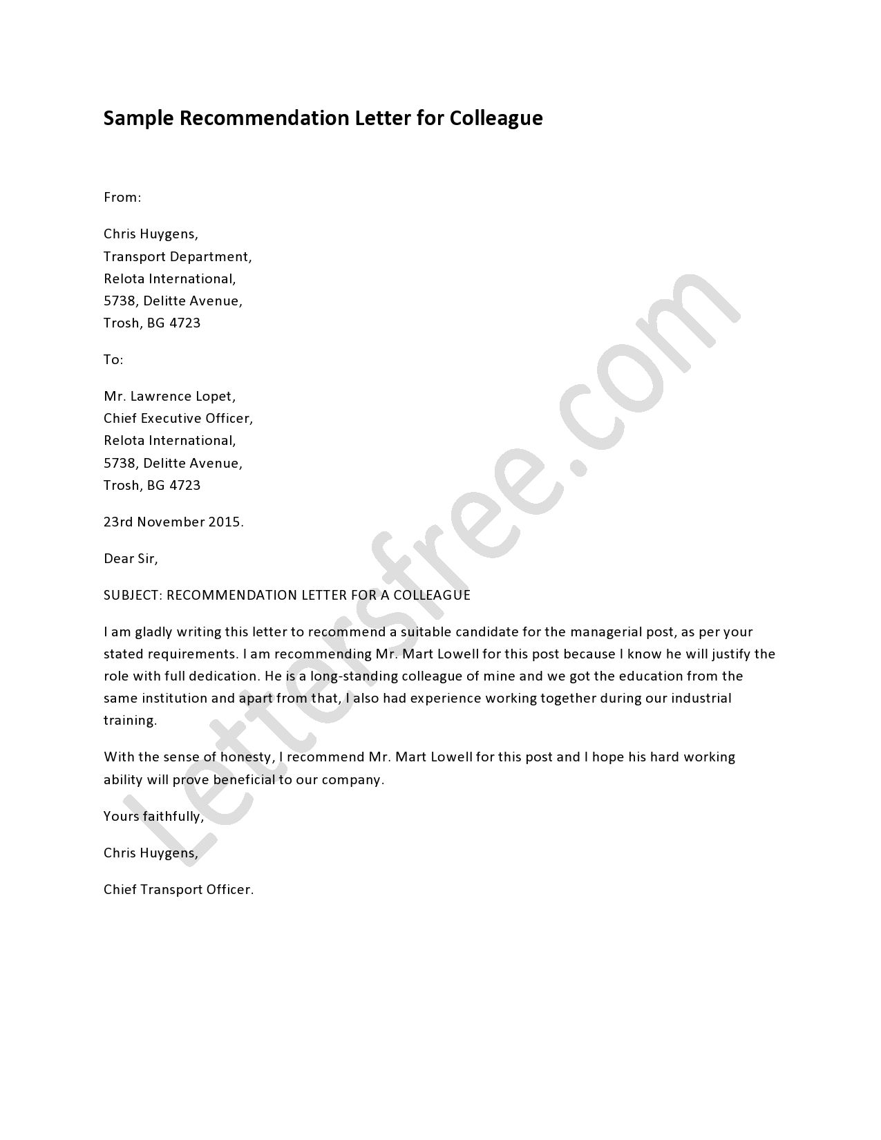 Recommendation Letter For Colleague Lettering Writing A inside sizing 1275 X 1650