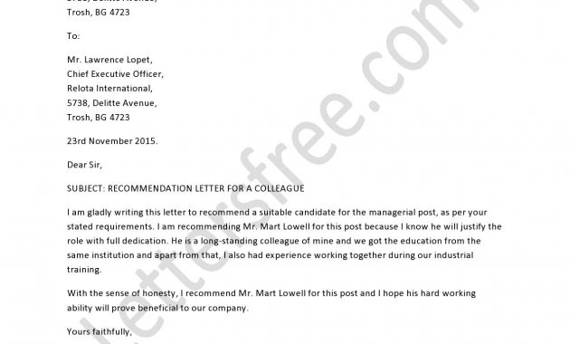 Recommendation Letter For Colleague Lettering Writing A pertaining to proportions 1275 X 1650