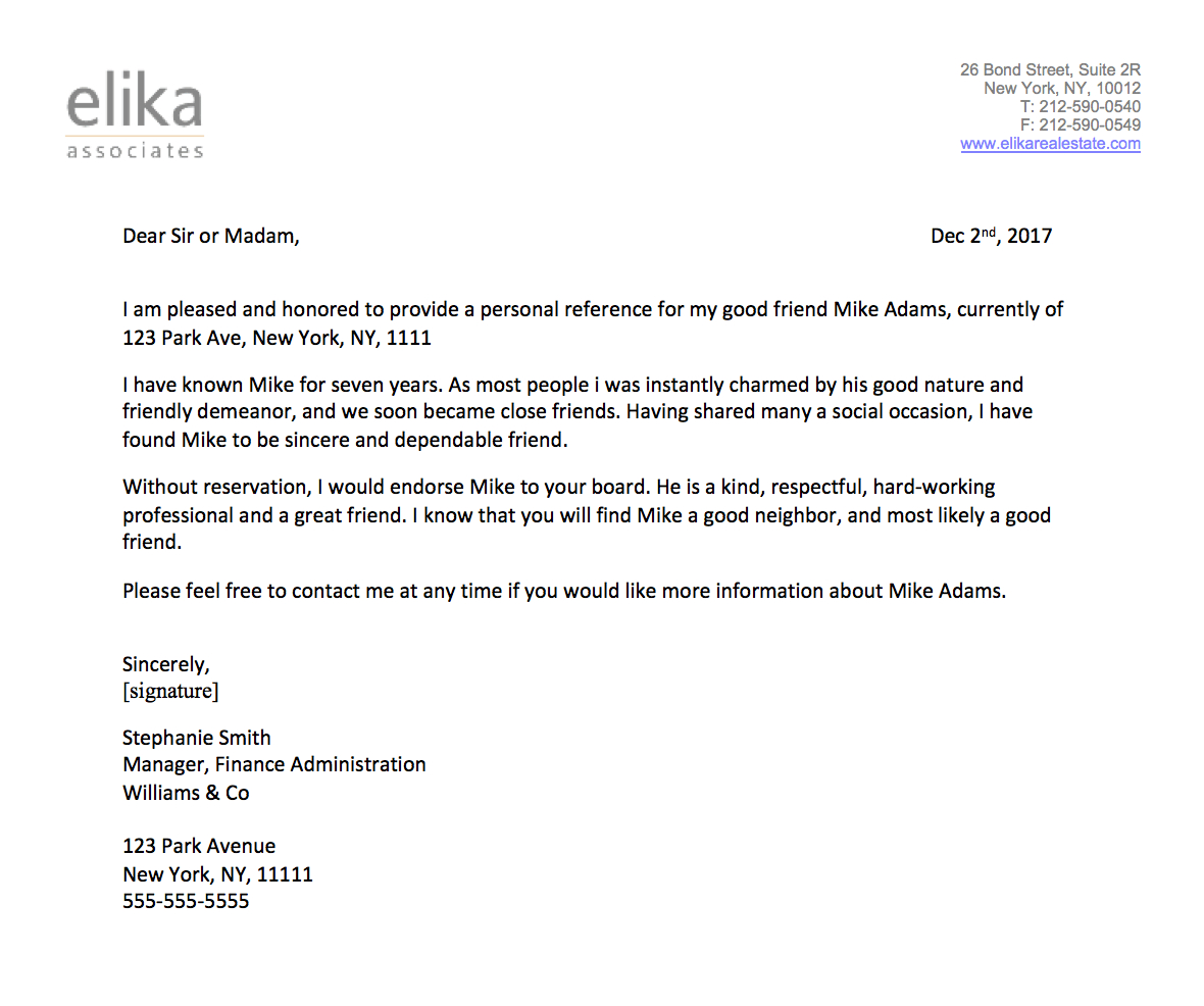 Reference Letter For Coop Board