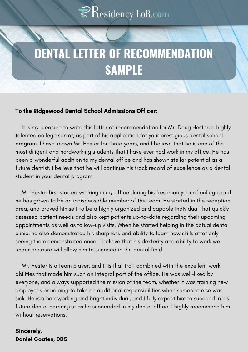 Recommendation Letter For Dentist Writing Editing Help for size 794 X 1123