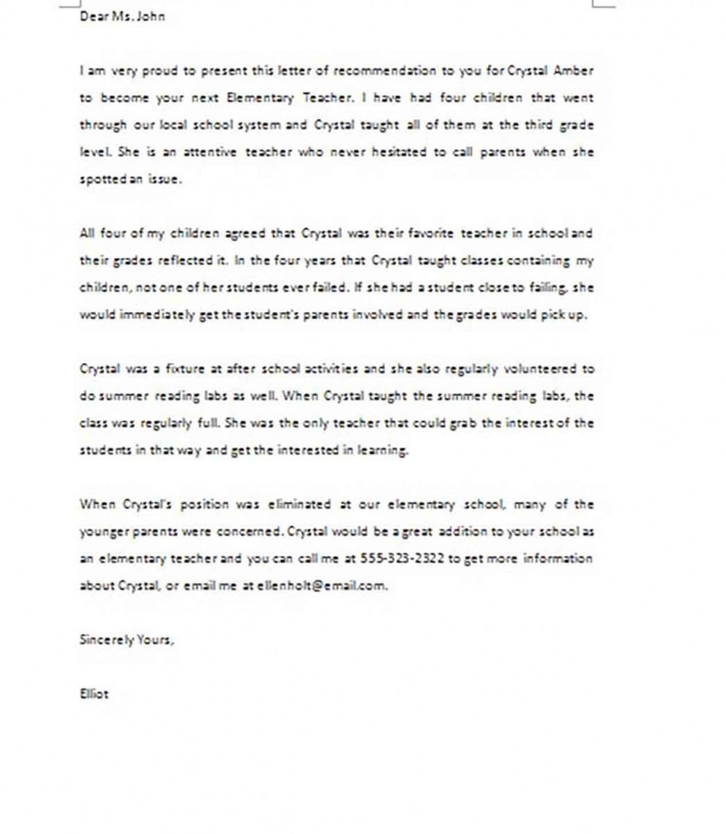 Recommendation Letter For Elementary Student From Teacher pertaining to dimensions 1044 X 1200