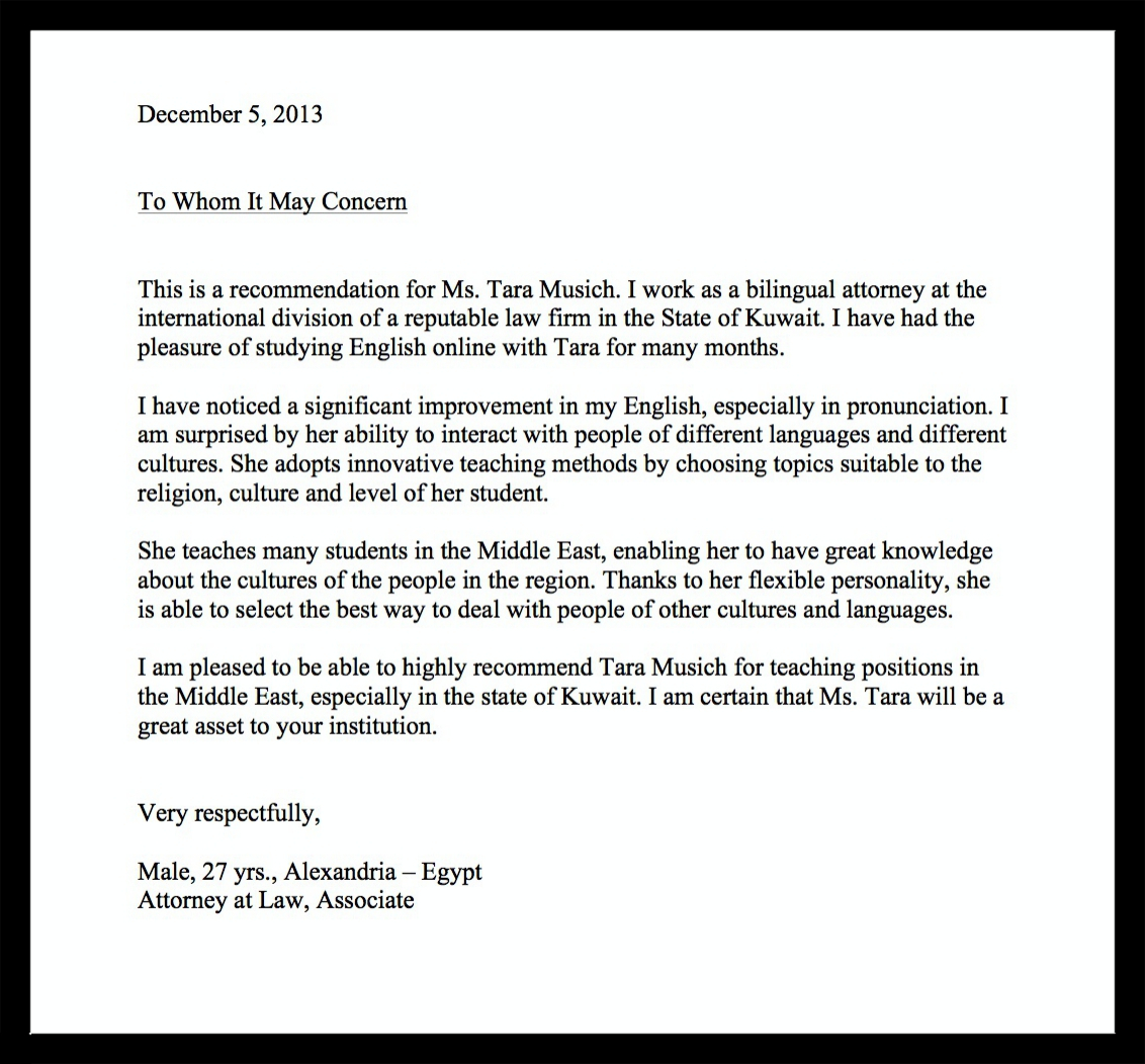 Recommendation Letter For Esl Teacher Enom regarding measurements 1132 X 1052