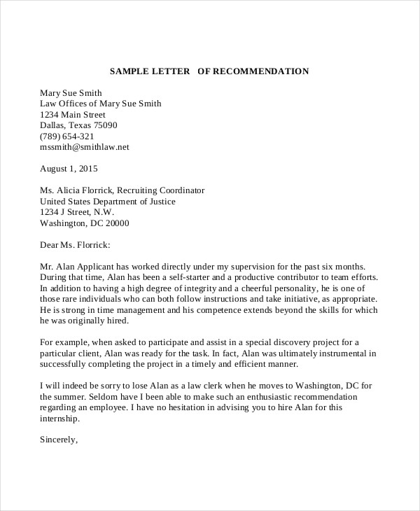 Recommendation Letter For Lawyer Akali intended for sizing 600 X 730