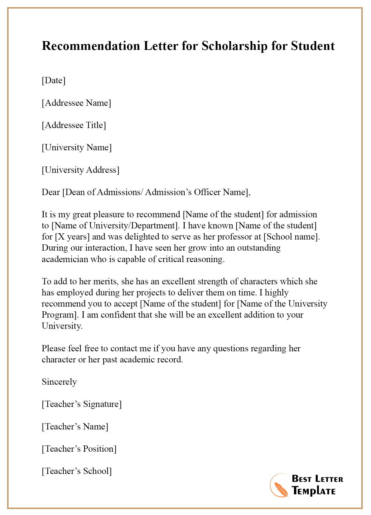 Recommendation Letter For Scholarship For Student Best regarding proportions 1300 X 1806