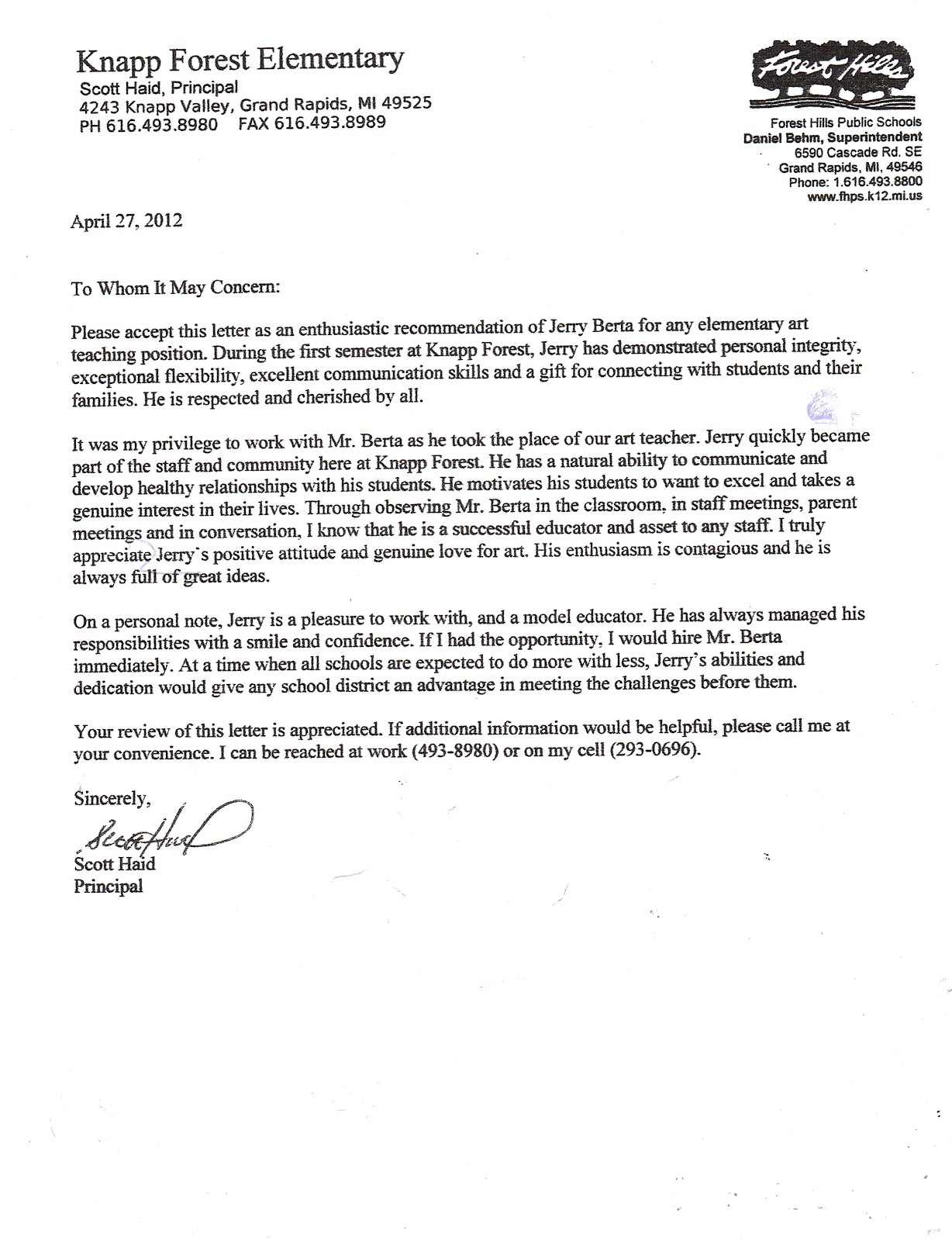 Letter Of Recommendation For Superintendent Position • Invitation