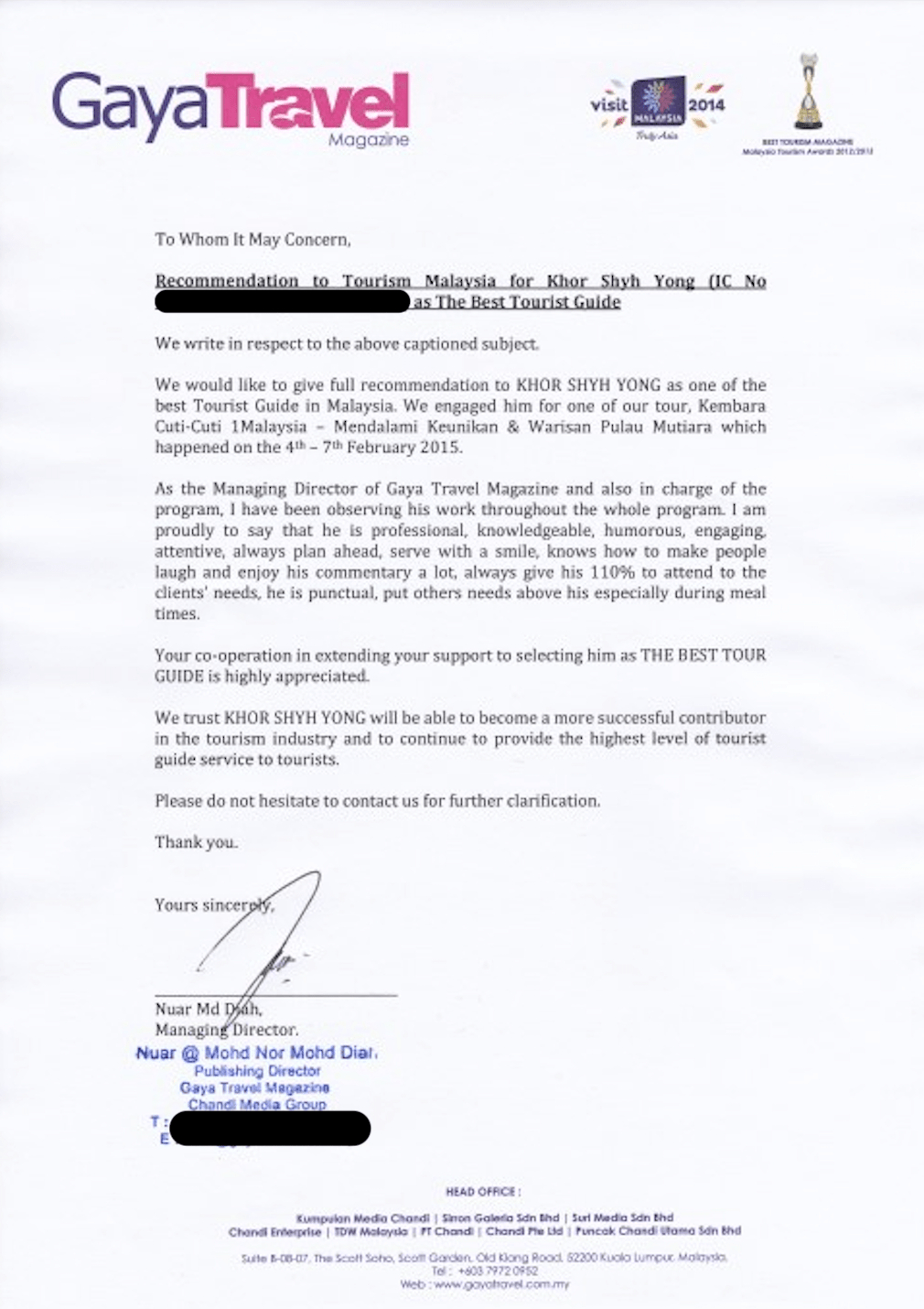 Recommendation Letter For Travel Agency Enom throughout size 1010 X 1430
