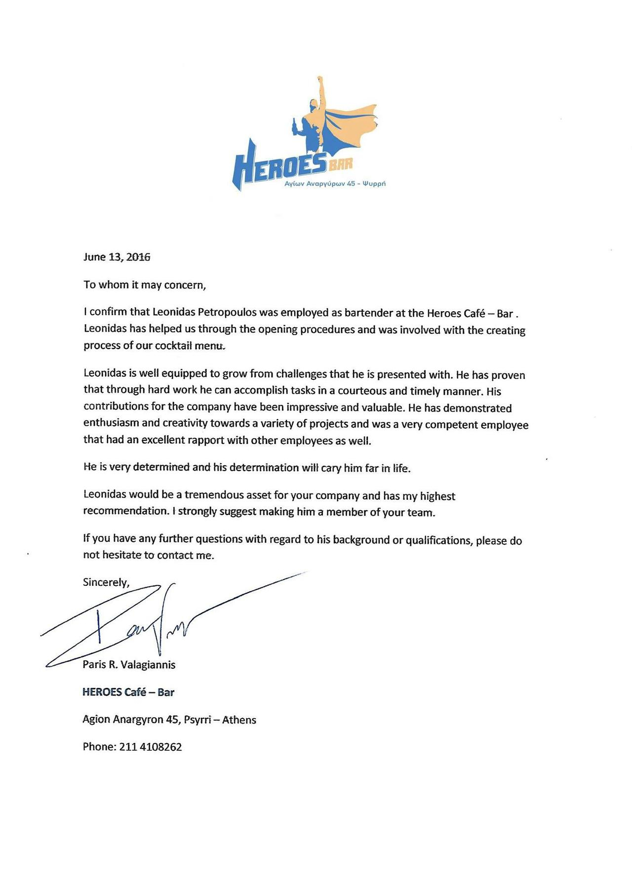 Recommendation Letter From Heroes Bar Harri in dimensions 1280 X 1810