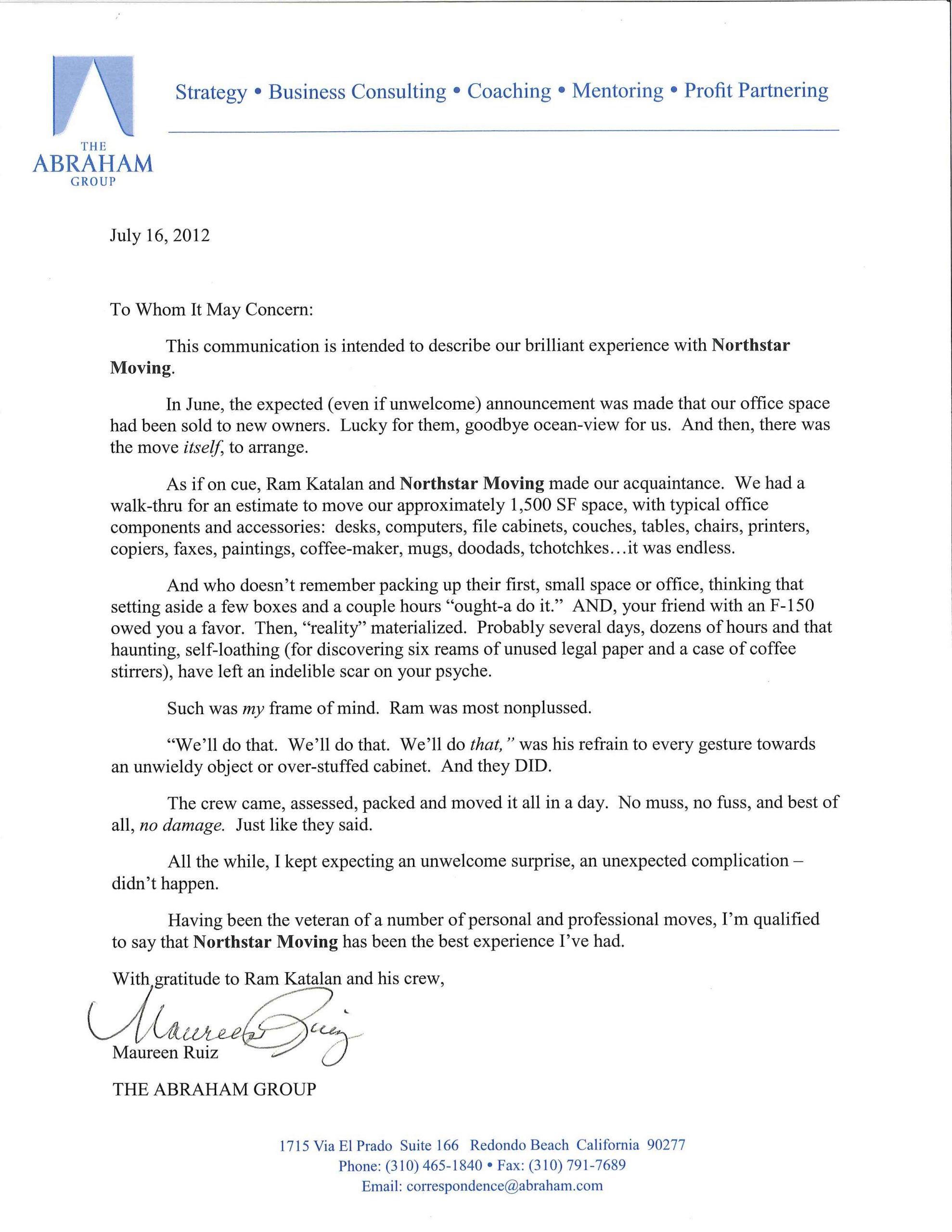 Recommendation Letter From The Abraham Group intended for proportions 2550 X 3300