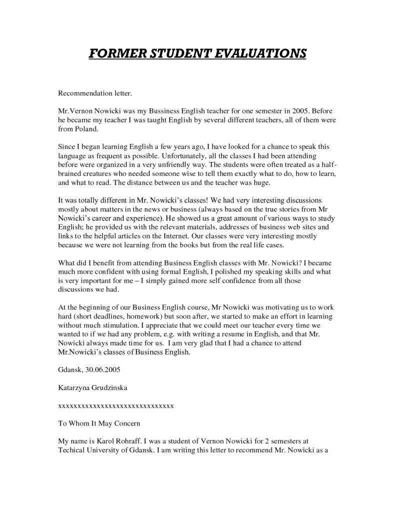 Recommendation Letter Template For Student Templates Free for proportions 791 X 1024