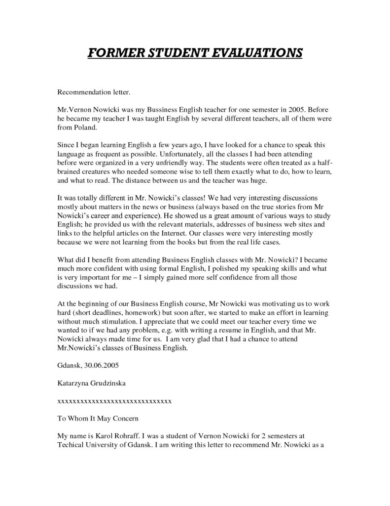 Recommendation Letter Template For Student Templates Free pertaining to sizing 791 X 1024