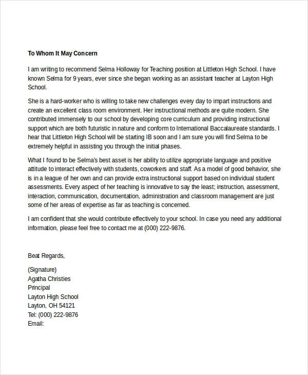 Reference Letter For Teaching Position Enom intended for proportions 600 X 730