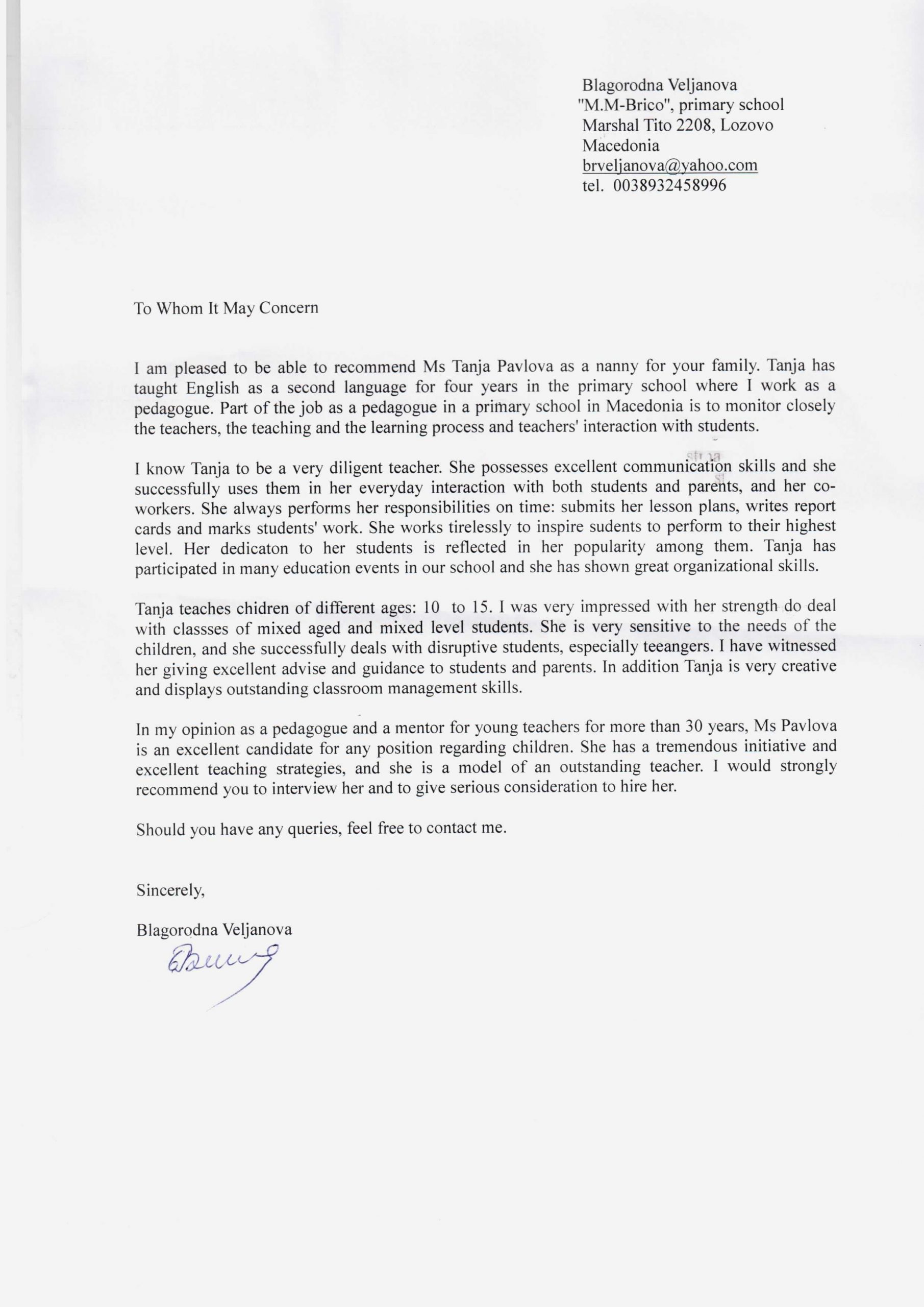 Sample Letter Of Recommendation Nanny Invitation Template Ideas