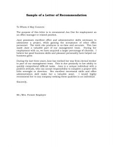 Reference Letter Of Recommendation Sample Sample Manager for dimensions 1275 X 1650