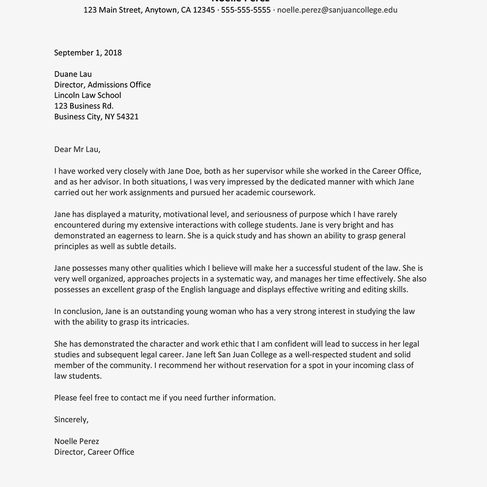 Reference Letter Sample For Law School with size 1000 X 1000