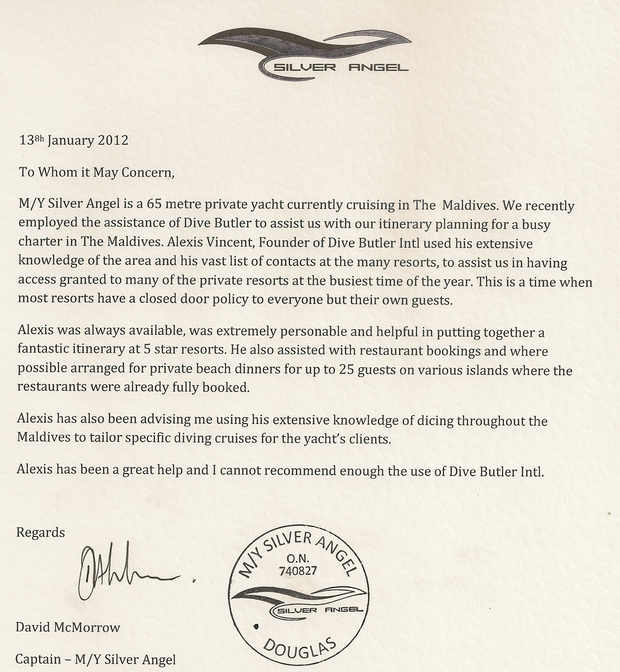 yachting reference letter