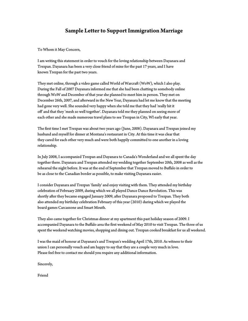 Reference Letter To Support Immigration Marriage Samples within proportions 800 X 1035