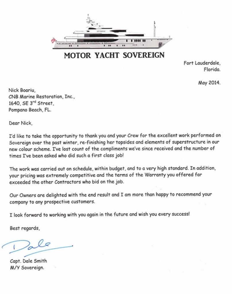 yacht reference letter